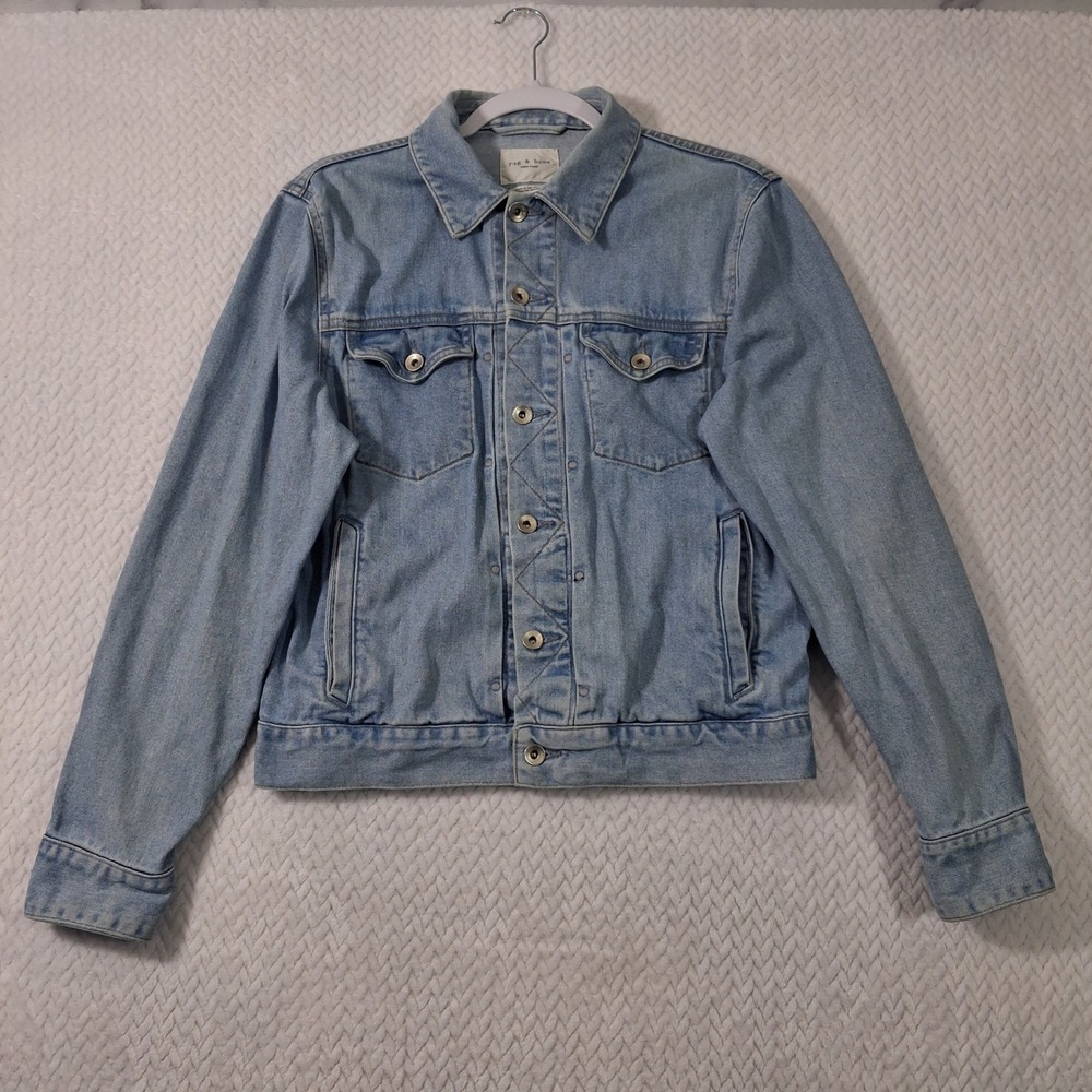 Rag & Bone Winthrop Denim Trucker Jacket Mens Size S Blue. Grunge Distressed.